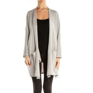 DONNI Grey Longline Lagenlook Ribbed Open Front Lightweight Cardigan Sweater O/S
